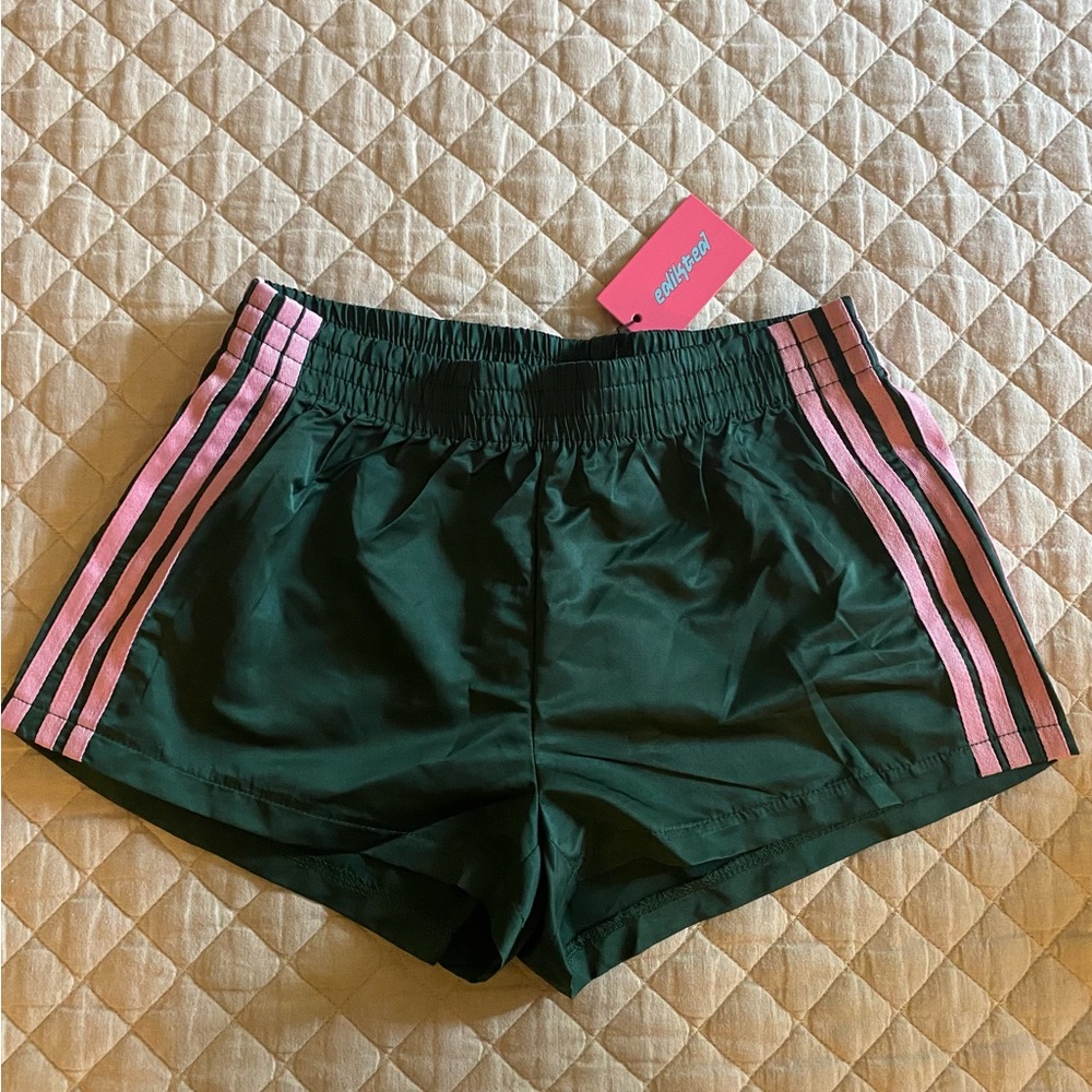Edikted Athletic Shorts Green Pink Elastic Waistband